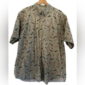 Vintage Columbia Short Sleeve Cotton Button Front Fishing Lure Print Shirt - L
